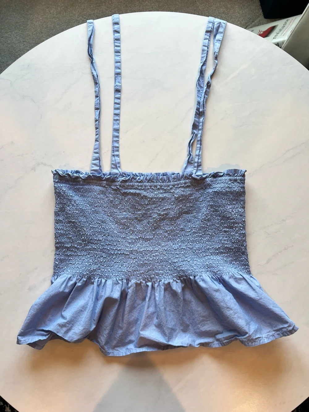 J. Crew Dusty Blue Smocked tie Strap Top